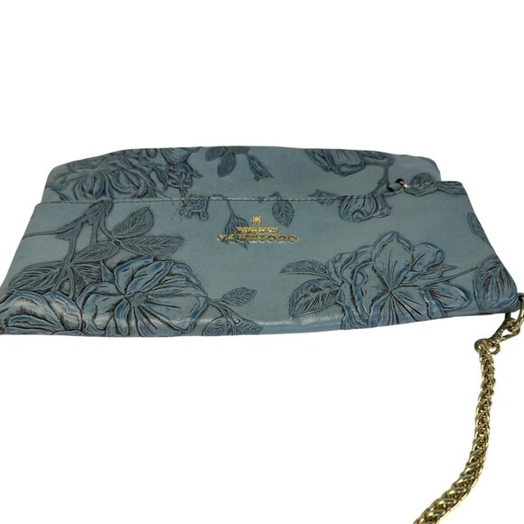 Cuoieria Fiorentina Embossed Blue Floral Leather Crossbody Bag Gold Chain Strap - Picture 4 of 14